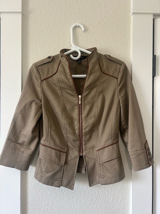 White House Black Market Jackets & Blazers - White House Black Market Taupe Utility Jacket with Contrast Trim